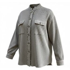 Chou Yatou New Shacket Top Medium Brown Waffle Knit Women's‎ Lagenlook Button Up